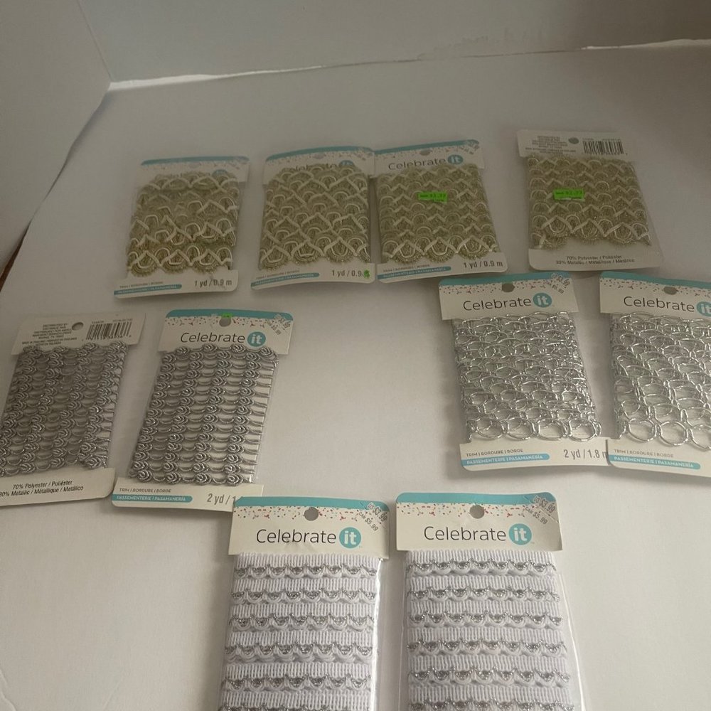 10 Packs of Trim by Celebrate It Beige Gold & Silver